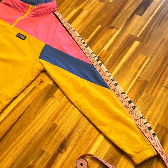 Victoria's Secret Pink Yellow Blue Block Retro Windbreaker Hooded Jacket - Picture 13 of 16